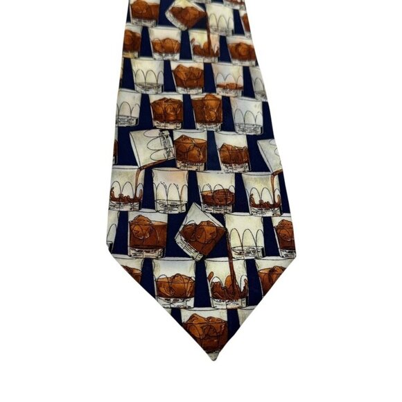 NICOLE MILLER 1994 Silk Tie Blue Bar Liquor Whiskey Scotch - Picture 2 of 7